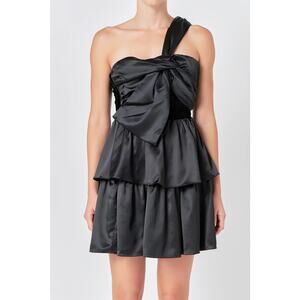 Endless Rose Black One-Shoulder Satin Mini Dress – Size Large NWT LBD